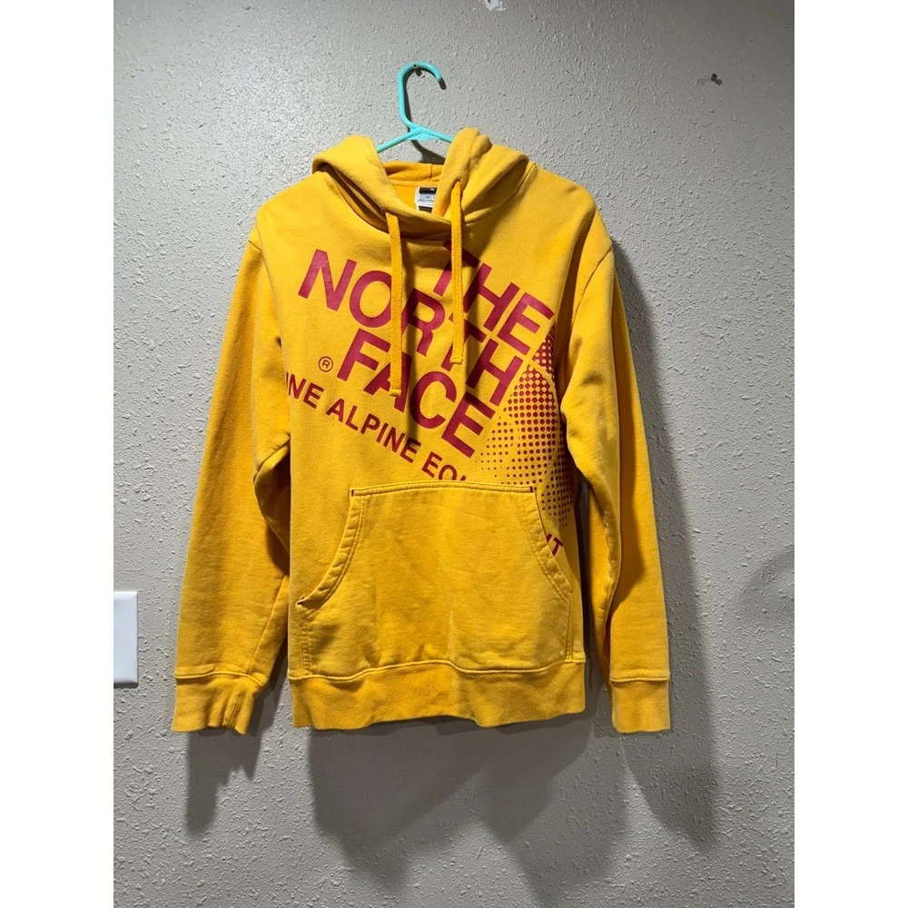 The North Face Mens Yellow Alpine Equipment Logo Hoodie Sweatshirt Large